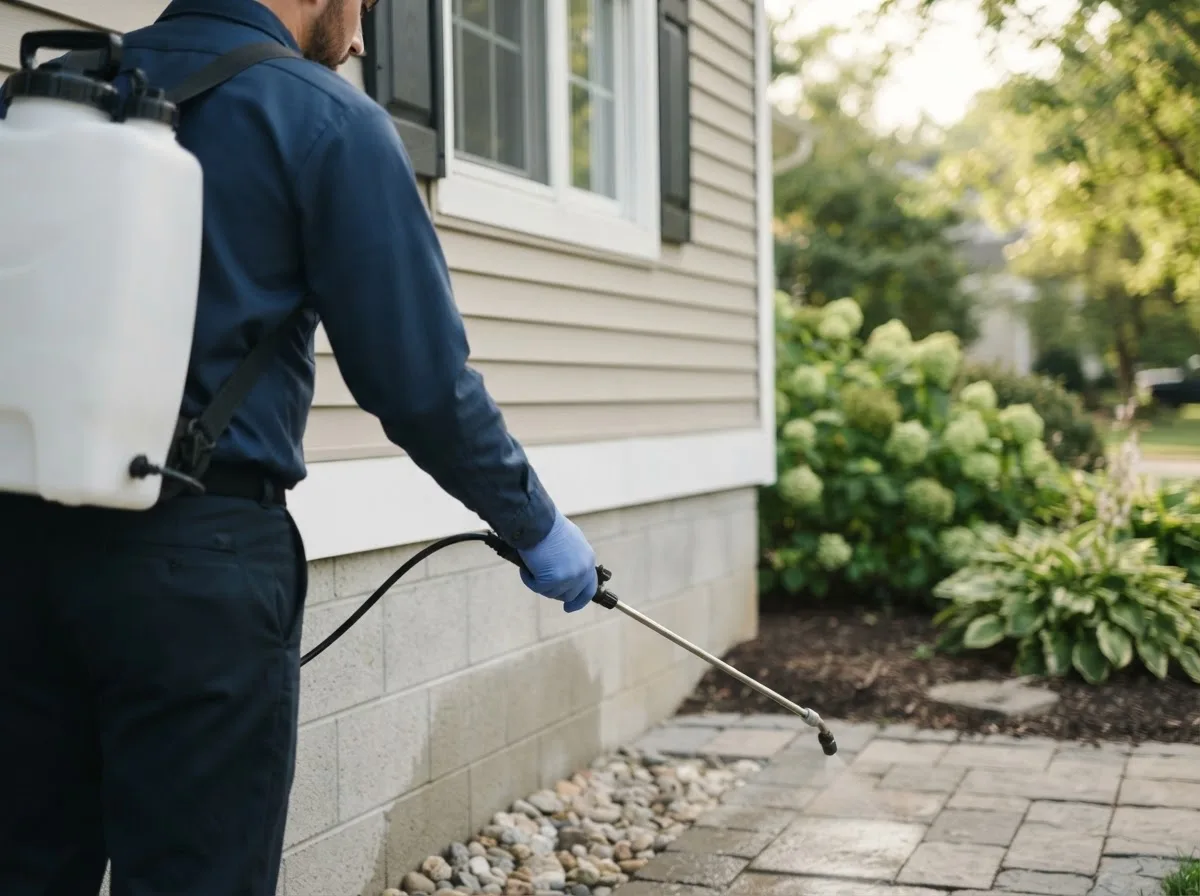 Pest control technician inspecting a home in Casselton, ND